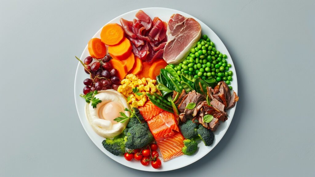 Portion sizes of different food groups displayed on a plate these are good for Optimal Health